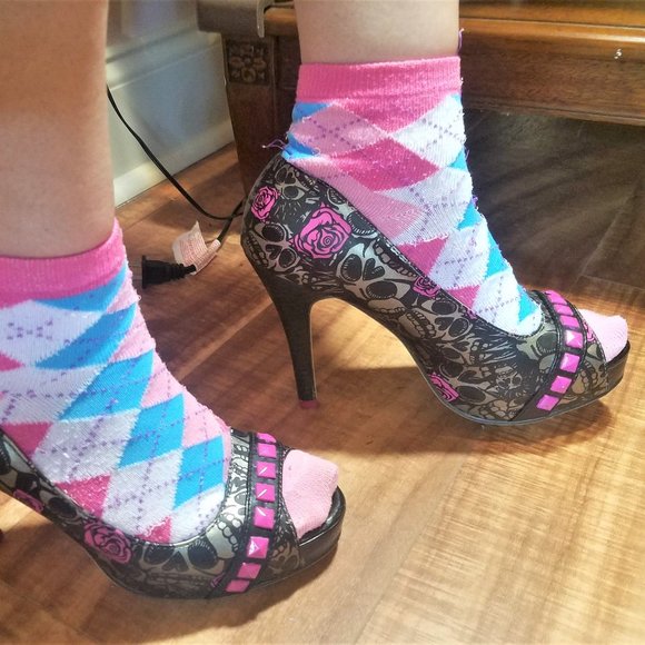 Iron Fist Pink Grey Black Fetish Heels Peep Toe 7 - Picture 8 of 15